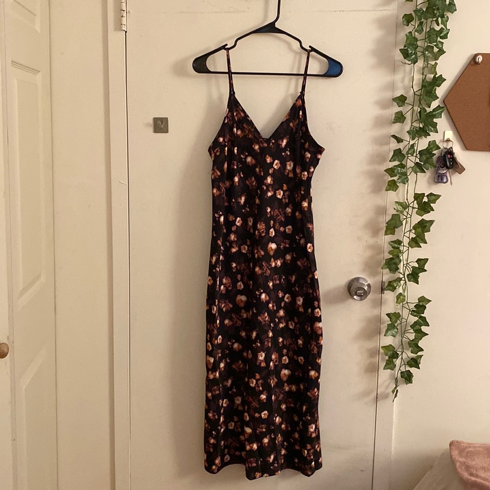 black floral silk dress